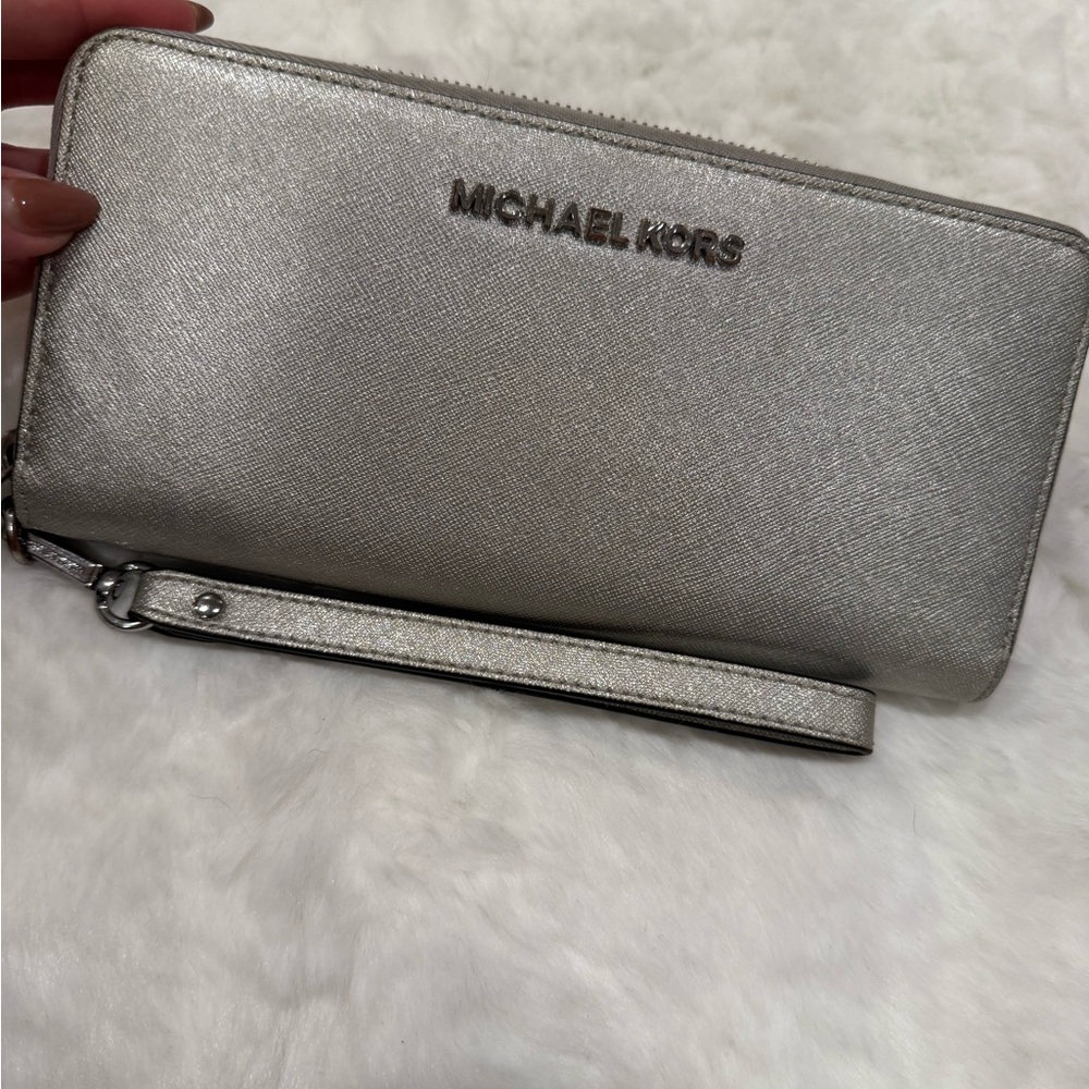 Michael Kors Silver Wristlet Clutch